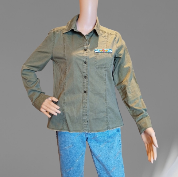 Billabong Women's Light Washed Army Green Jacket/Shirt - Picture 3 of 16